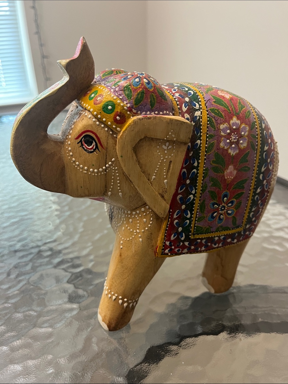 Ornate hand carved hand painted 8” Rajasthan Good Luck Elephant